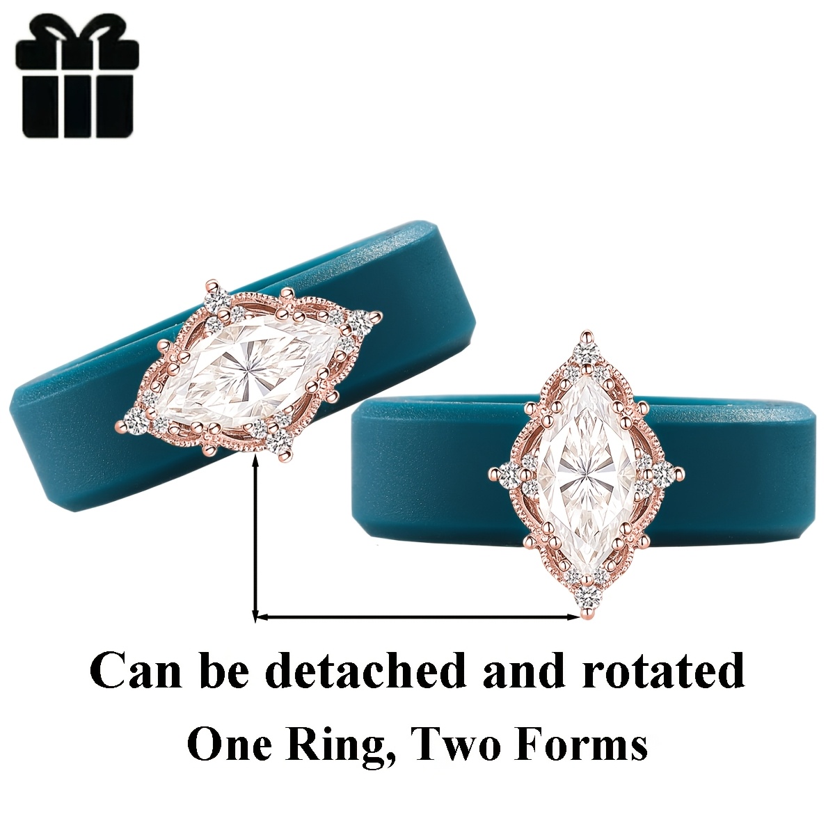 14K Gold Plated Silicone Ring with Horseshoe Shape Zirconia
